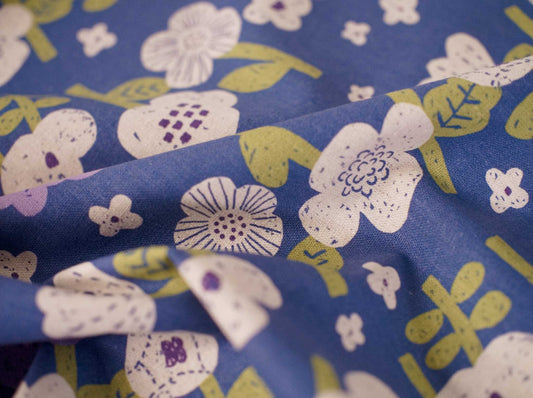 Cotton canvas fabric | Blue Canvas | Floral Fabric | Japanese Fabric